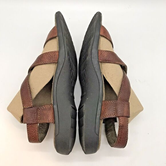 Eastland Brown Leather Ankle Strap Sandals Women's 7.5 Double Buckle Shoes - Picture 7 of 11